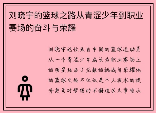 刘晓宇的篮球之路从青涩少年到职业赛场的奋斗与荣耀