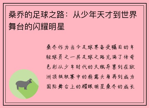 桑乔的足球之路：从少年天才到世界舞台的闪耀明星