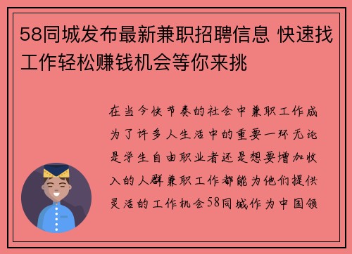 58同城发布最新兼职招聘信息 快速找工作轻松赚钱机会等你来挑