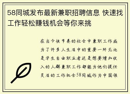 58同城发布最新兼职招聘信息 快速找工作轻松赚钱机会等你来挑